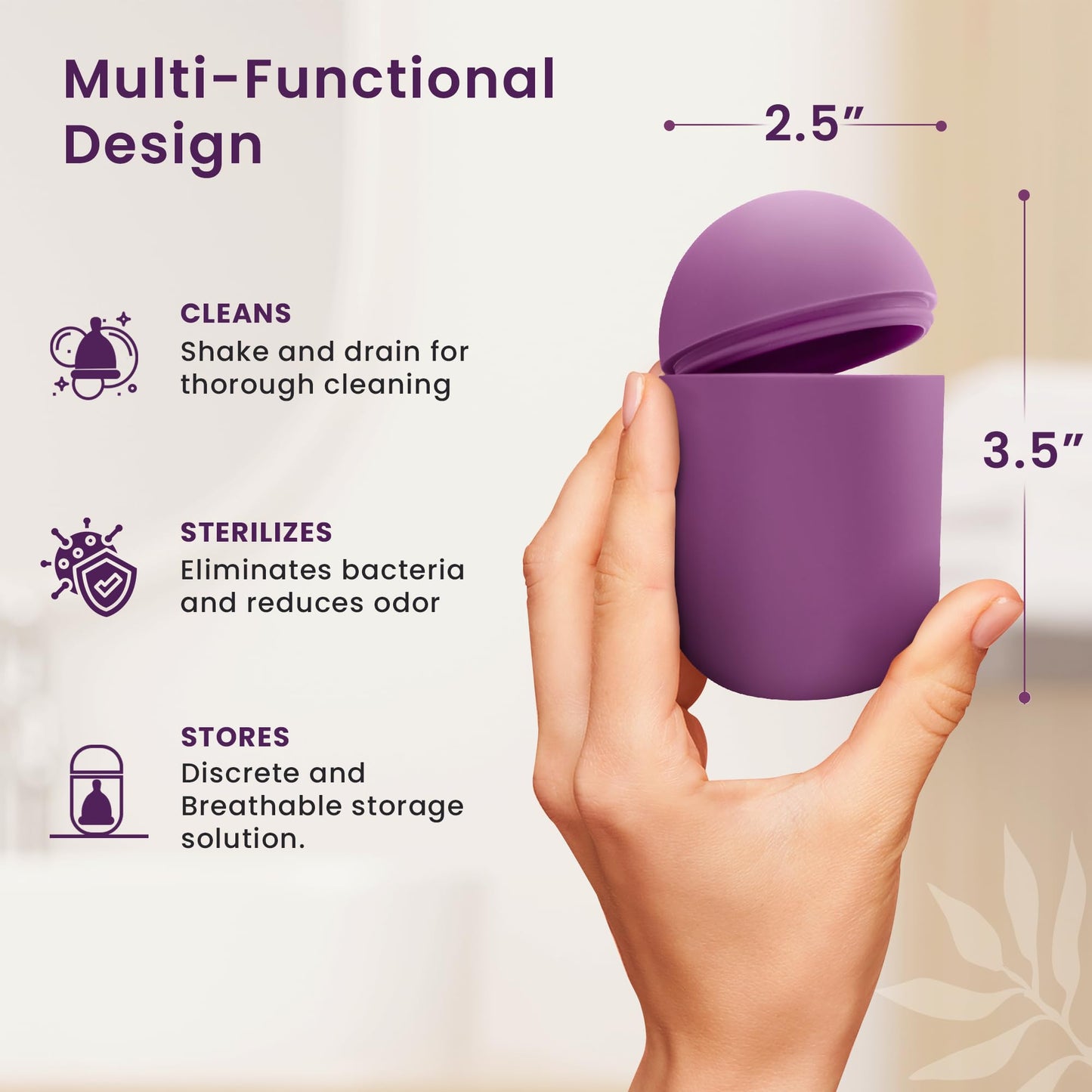 EcoBlossom Reusable Menstrual Cup & Case – Medical-Grade Silicone, 12-Hour Leak-Proof (Small Pack of 2, Gray)