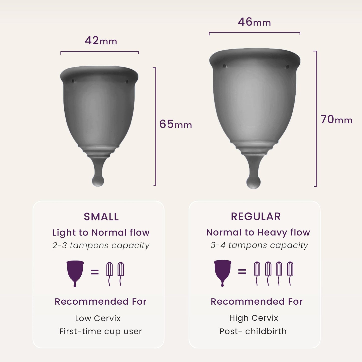 EcoBlossom Reusable Menstrual Cup & Case – Medical-Grade Silicone, 12-Hour Leak-Proof (Small Pack of 2, Gray)