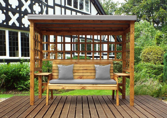 Charles Taylor Trading Wentworth Three Seater Arbour Grey  With Grey Cushion Brown