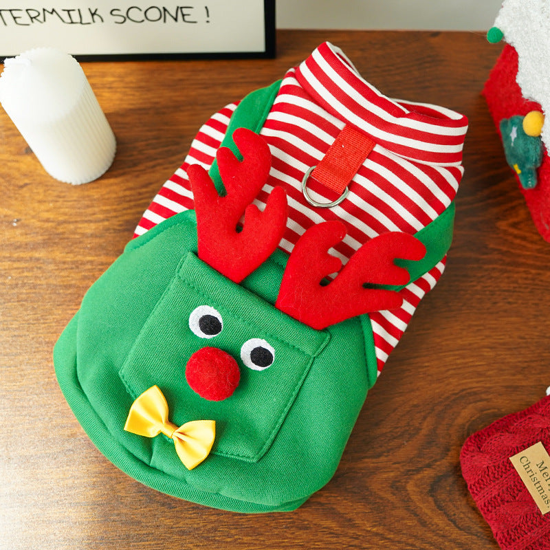 Christmas Pet Dogs Cats Coats Dress Up Costume Elk Pocket Sweatshirt Teddy Bichon Puppy Kitten Vest Xmas Warmer Pets Clothes