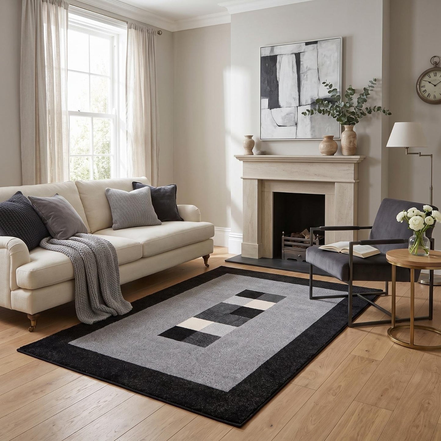 Ephesus Grey Black Rug | 7439GB