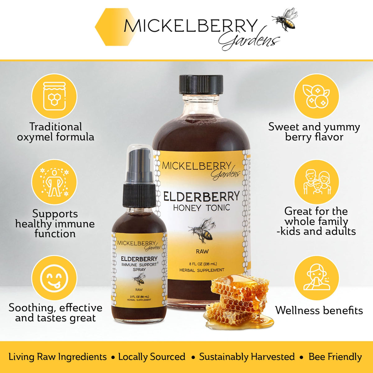 Mickelberry Gardens Elderberry Honey Propolis Throat Spray - Immune Support (2 oz x 2)