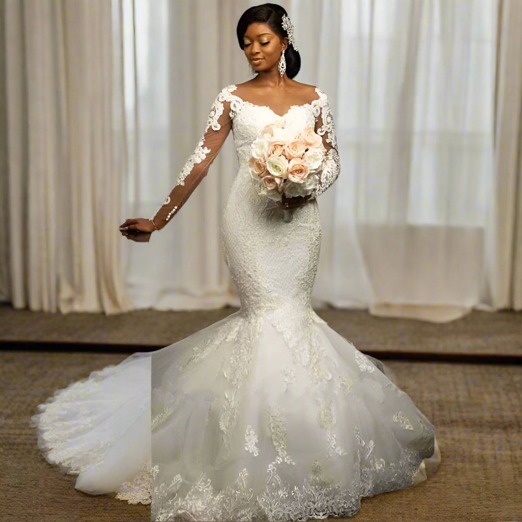 Elegant African Bridal Dresses - Mermaid Wedding Dress with Lace Detail & Custom Fit