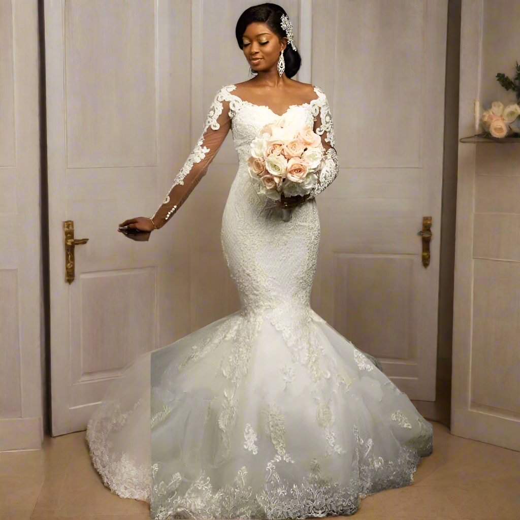 Elegant African Bridal Dresses - Mermaid Wedding Dress with Lace Detail & Custom Fit