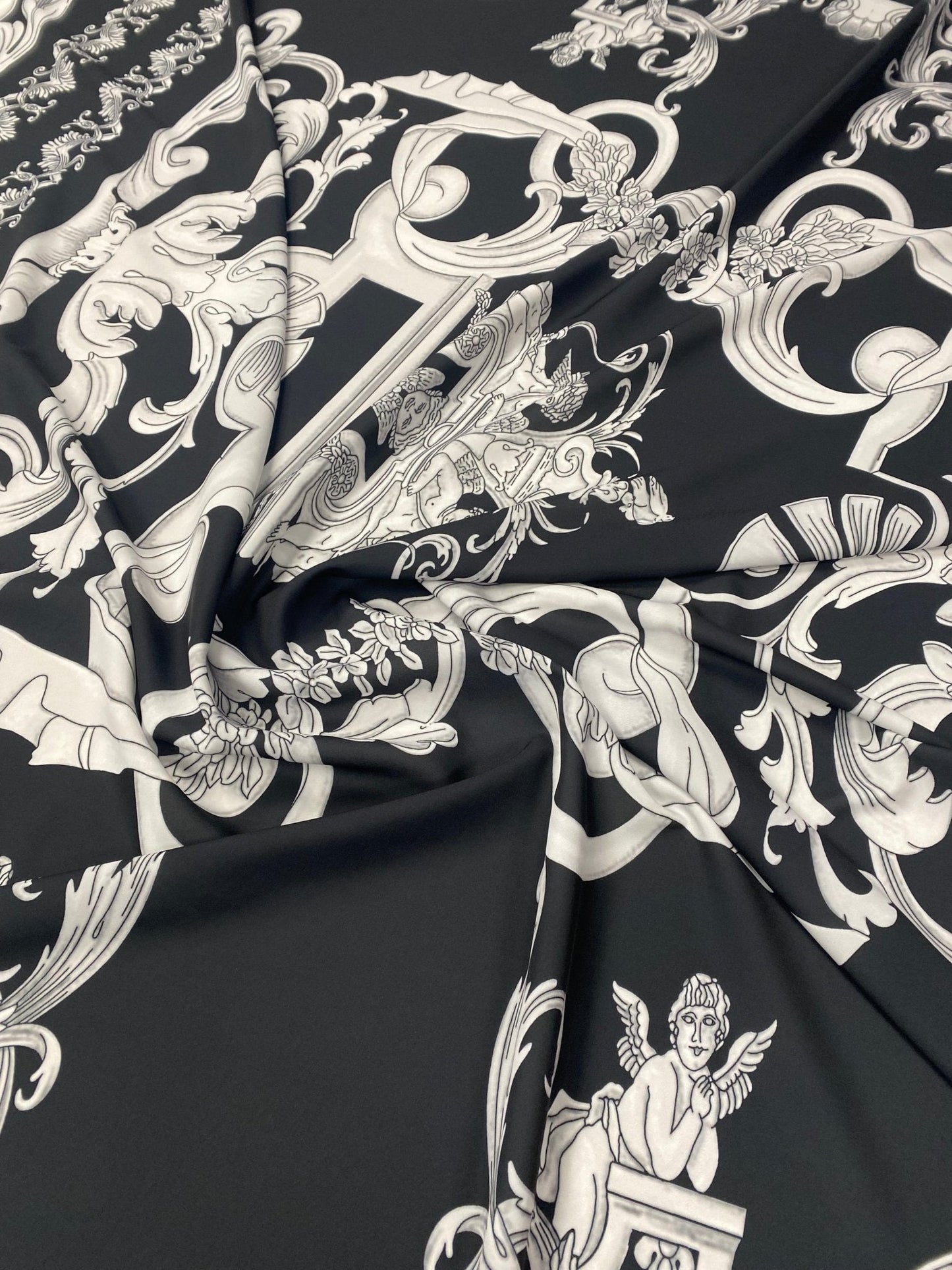 Elegant Black and White Baroque Fabric
