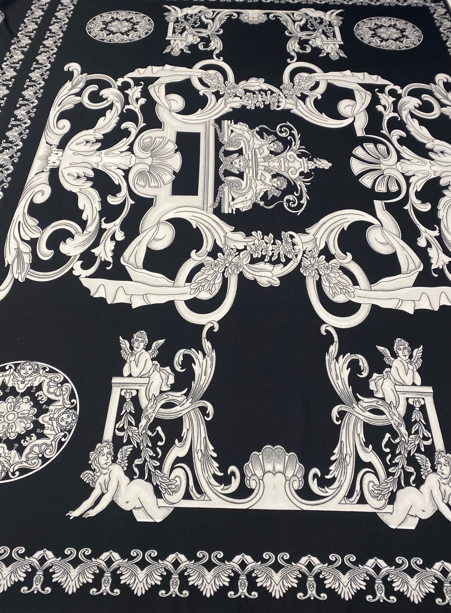 Elegant Black and White Baroque Fabric