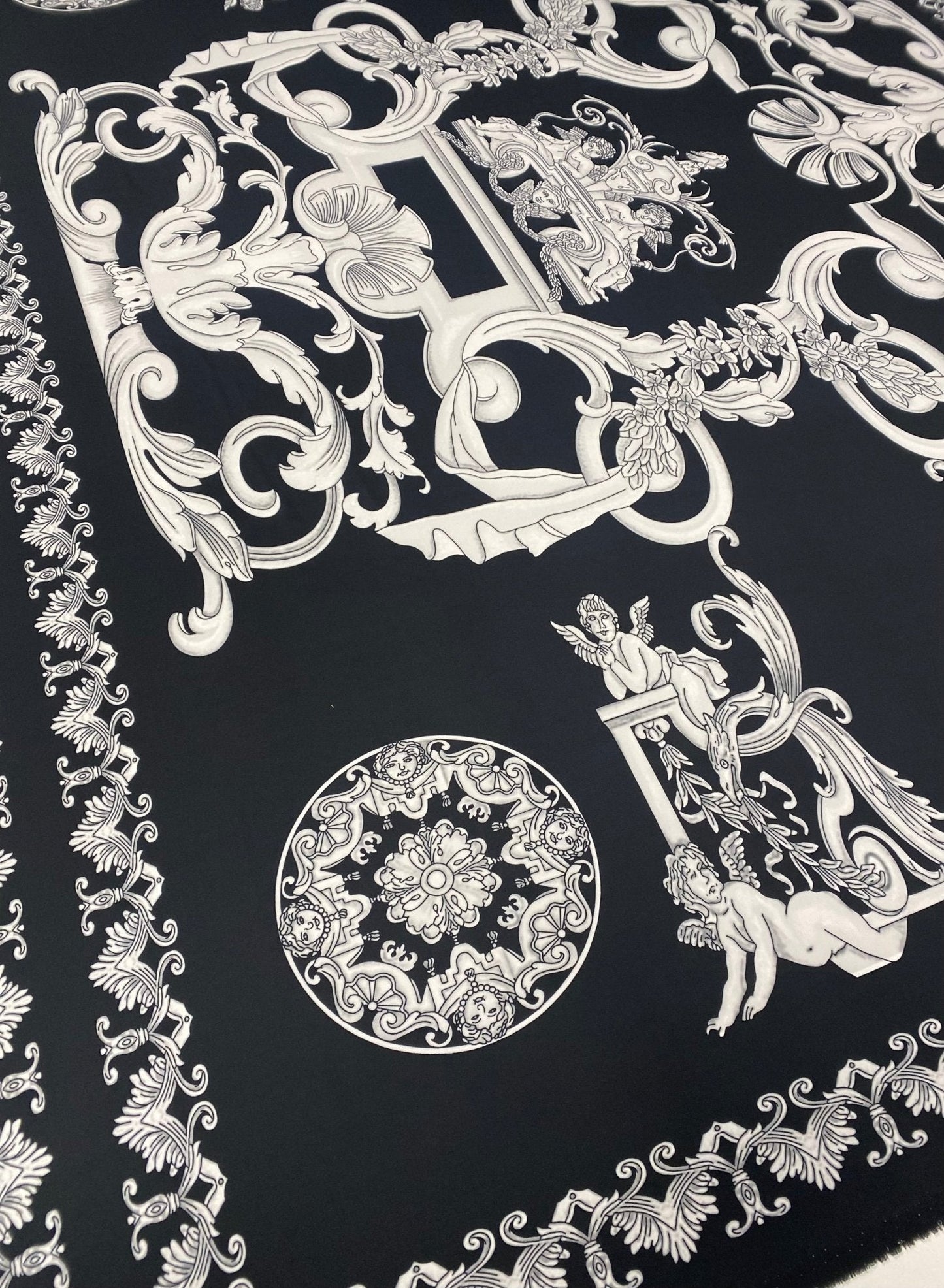 Elegant Black and White Baroque Fabric
