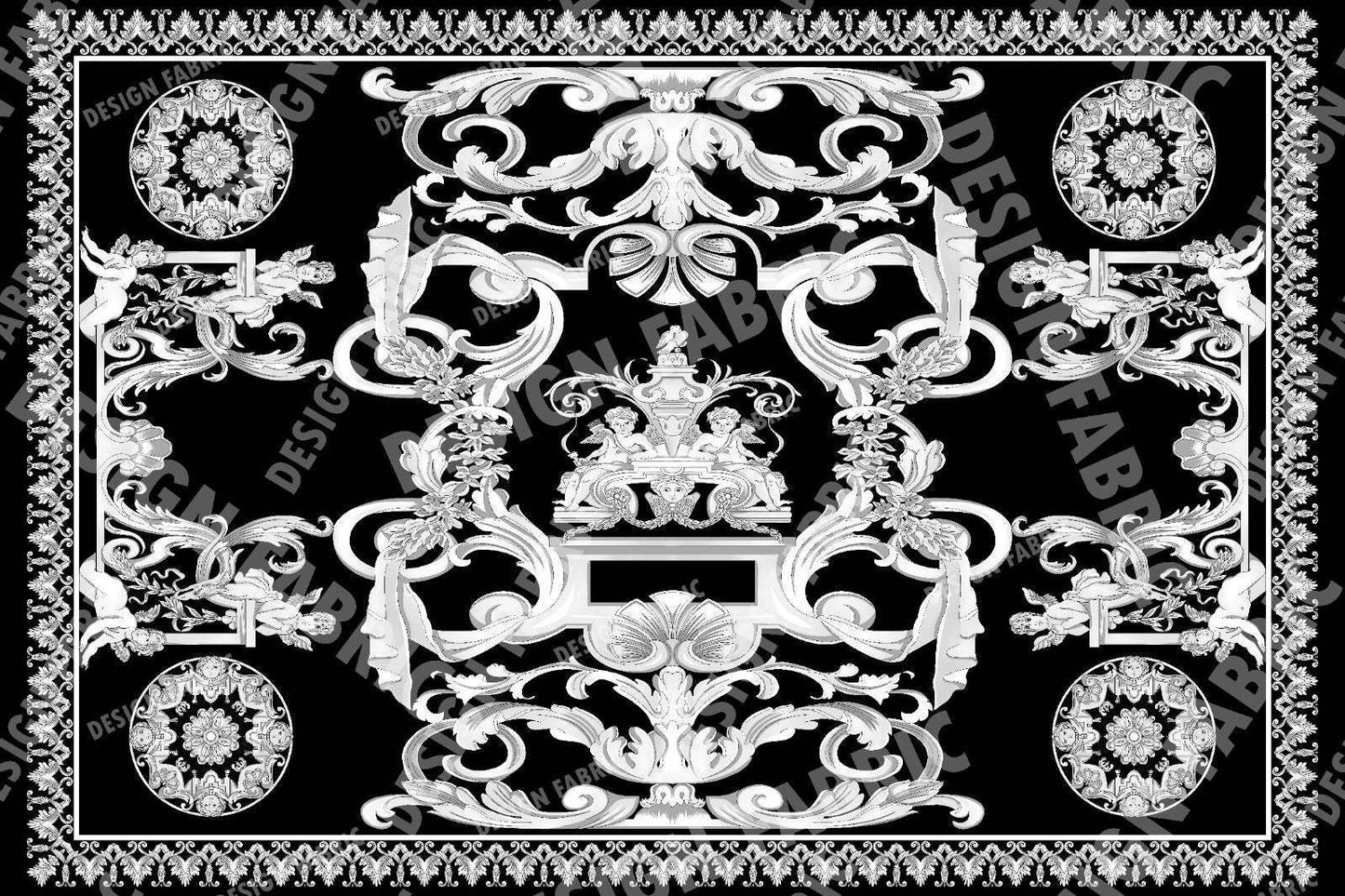 Elegant Black and White Baroque Fabric