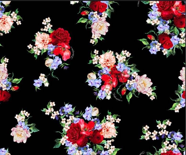Elegant Black Floral Fabric by the Metre