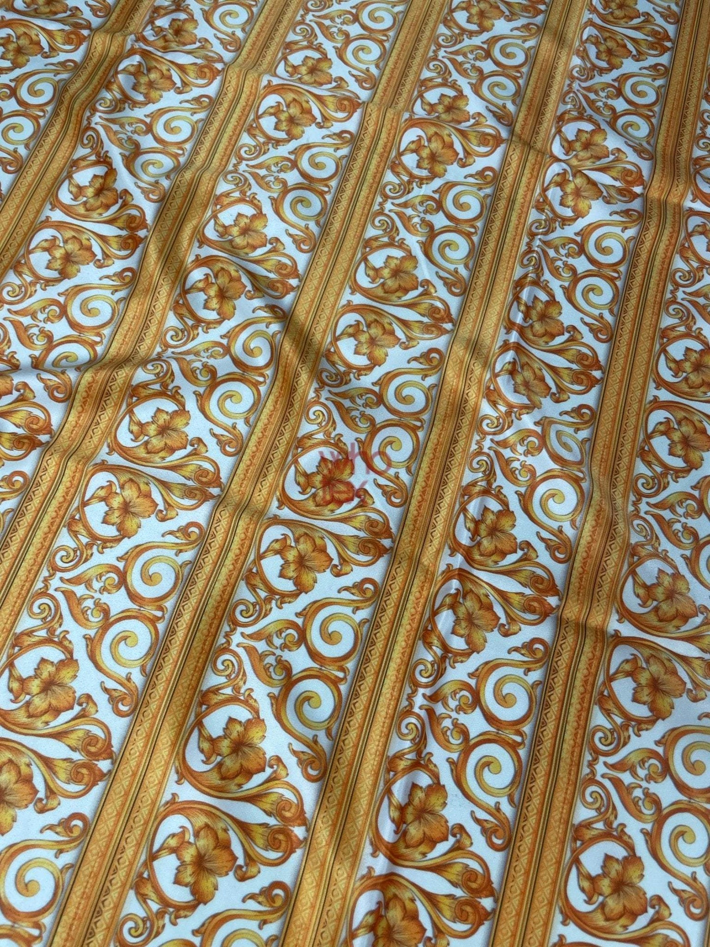 Elegant Gold Baroque Fabric with Floral and Scroll Patterns by Metre
