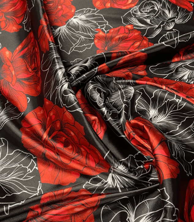 Elegant Red Rose Patterned Fabric by Metre