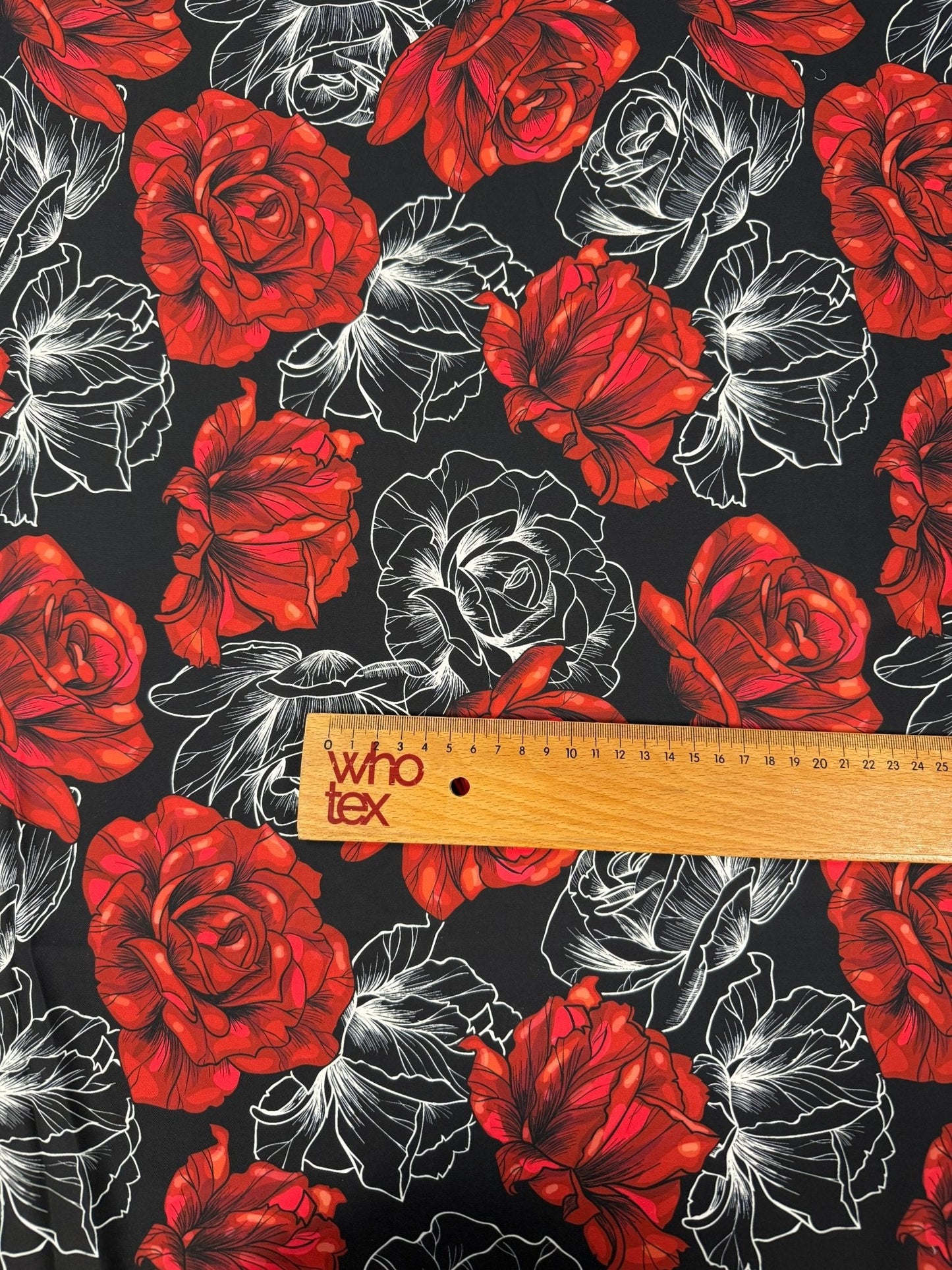 Elegant Red Rose Patterned Fabric by Metre