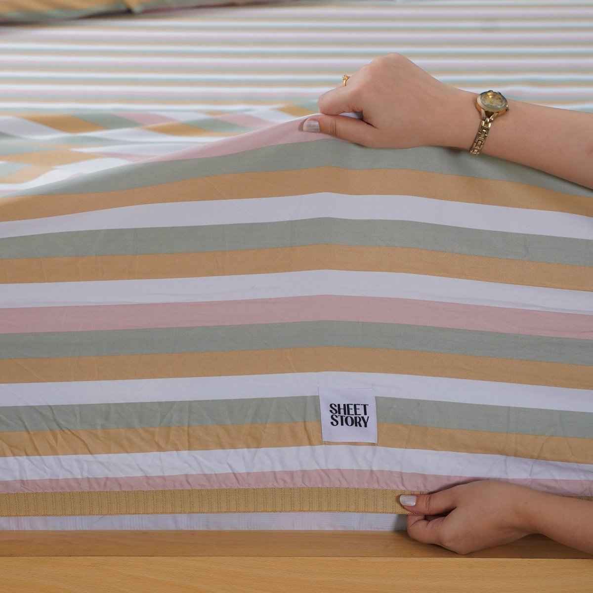 Ella Cotton - Serene Stripe Fitted Sheet