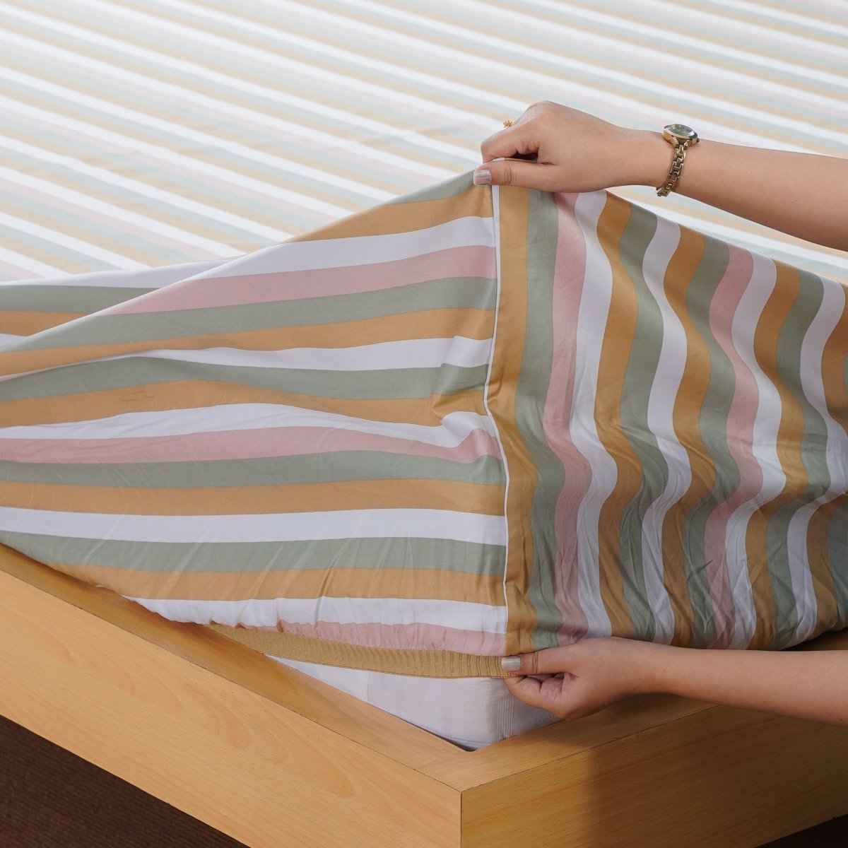 Ella Cotton - Serene Stripe Fitted Sheet