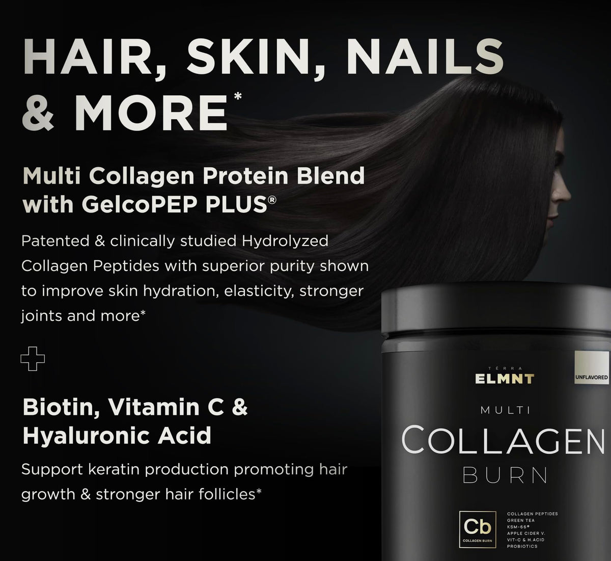 ELMNT Super Multi Collagen Burn for Women – Premium Collagen Peptides with Probiotics (Unflavored)