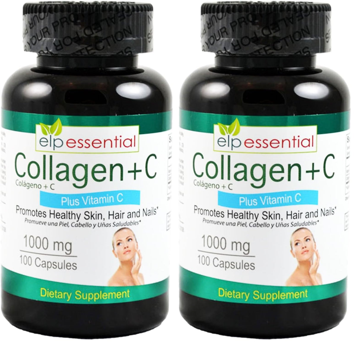 ELP ESSENTIAL Collagen + Vitamin C - 1000mg Collagen, 100 Capsules, Pack of 2