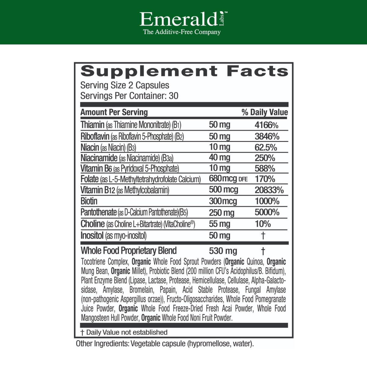 Emerald Labs B-Healthy Vegan Vitamin B Complex | Immune, Brain & Heart Support
