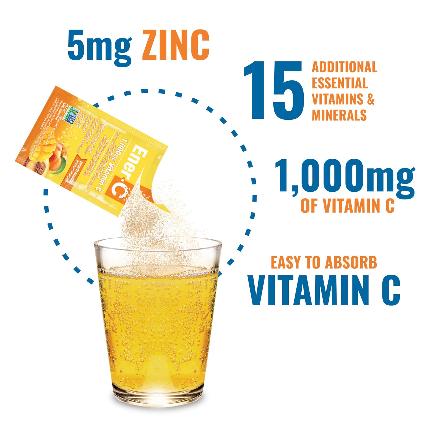 Ener-C Peach Mango Multivitamin Drink Mix – Vitamin C 1000mg, Electrolytes, Immune Support