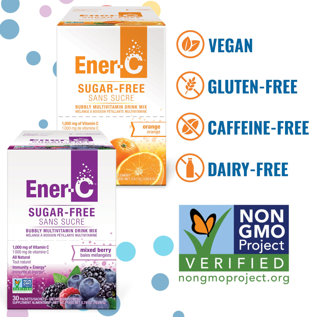 Ener-C Sugar Free Multivitamin Drink Mix – Orange & Berry, 60 Count