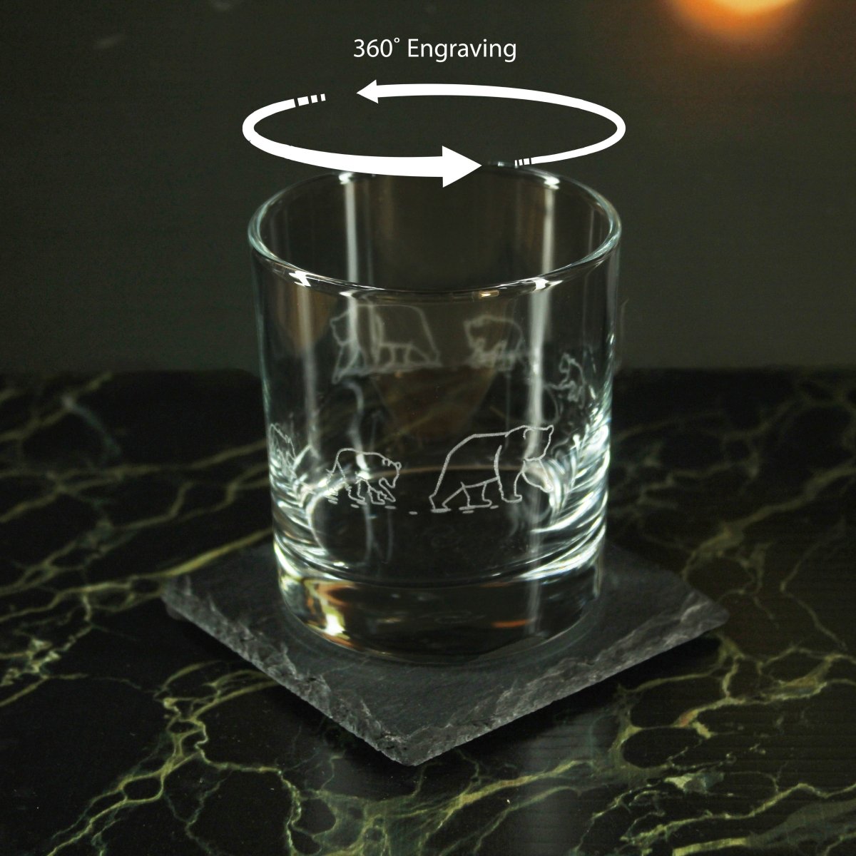 Engraved Bear Pattern Set of 4 Whiskey 11.5oz Glasses