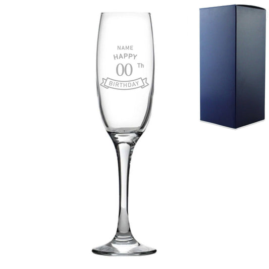 Engraved Champagne Flute Happy 20,30,40,50... Birthday Banner