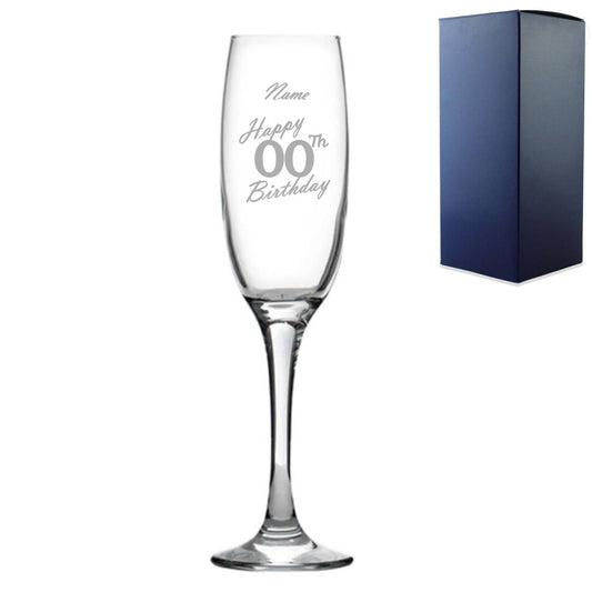 Engraved Champagne Flute Happy 20,30,40,50... Birthday Handwritten