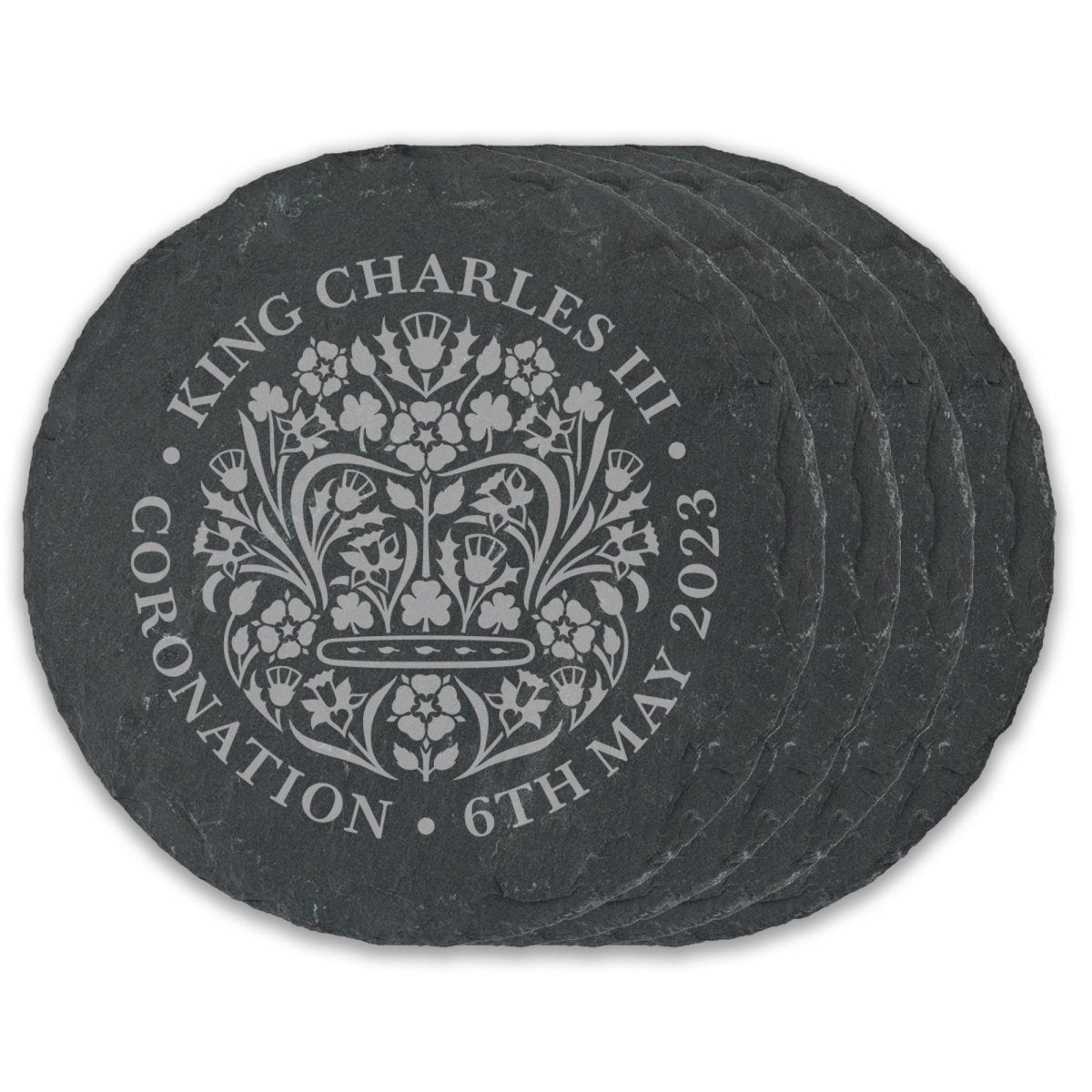 Engraved Commemorative Coronation of the King Set of 4 Slate Coasters