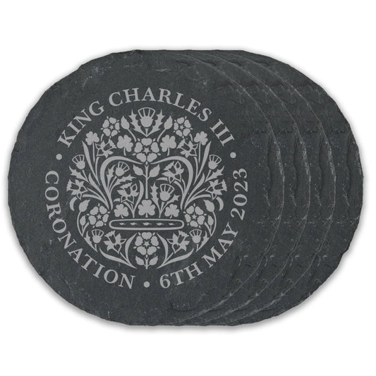 Engraved Commemorative Coronation of the King Set of 4 Slate Coasters
