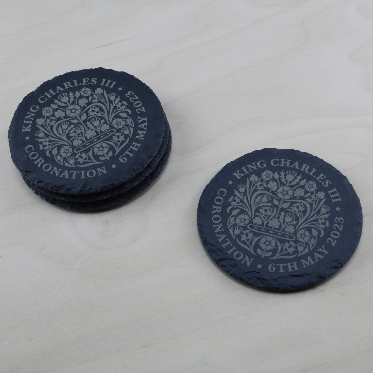Engraved Commemorative Coronation of the King Set of 4 Slate Coasters