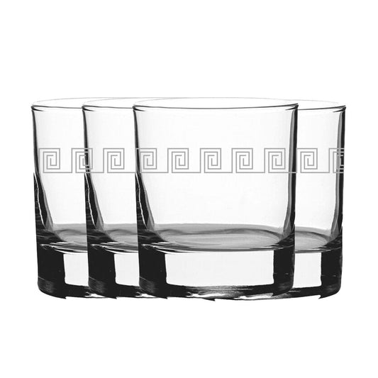Engraved Geometric Swirls Pattern Set of 4 Whiskey 11.5oz Glasses