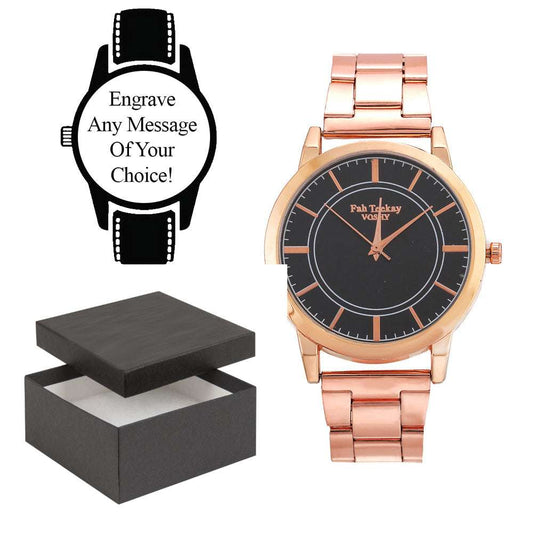 Personalised Engraved Watch, Gold Metal Strap with Black Face. Perfect for Mother's Day, Christmas or a Gift