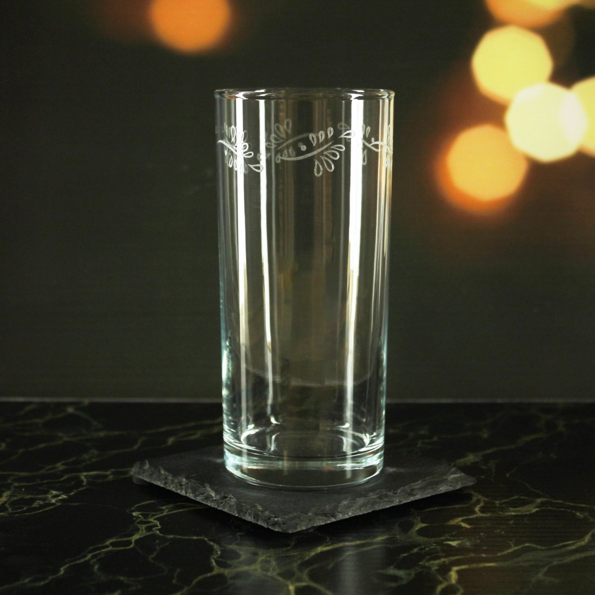 Engraved Leaves Set of 4 Patterned Hiball 12oz Glasses