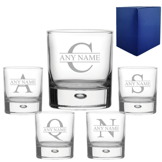 Engraved Novelty 11.5oz Bubble Whisky glass, Initial and Name
