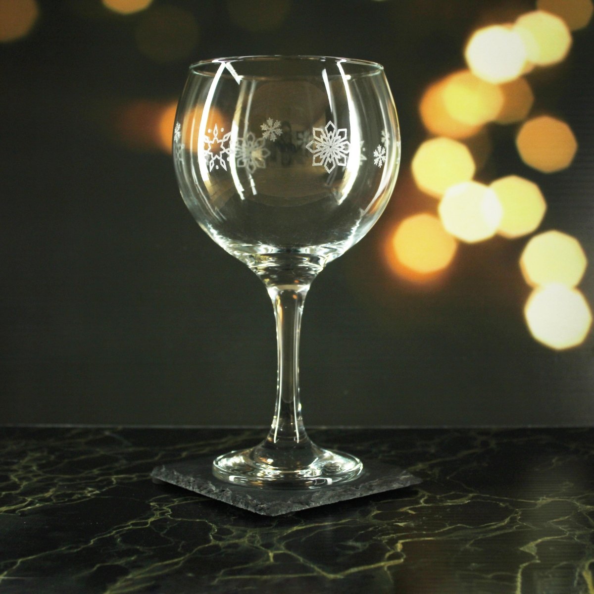 Engraved Snowflake Pattern Gin Balloon Set of 4 22.5oz Glasses