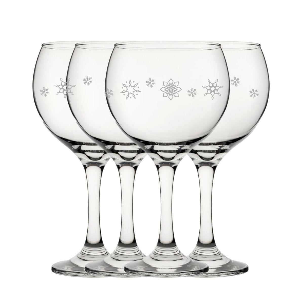 Engraved Snowflake Pattern Gin Balloon Set of 4 22.5oz Glasses