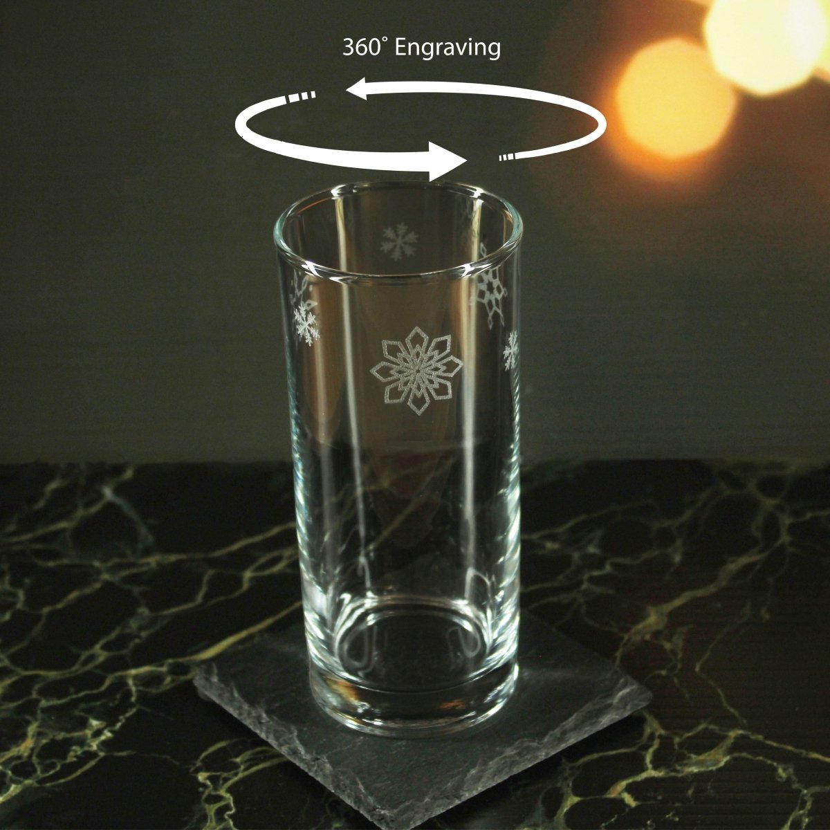 Engraved Snowflake Pattern Hiball Set of 4 12oz Glasses