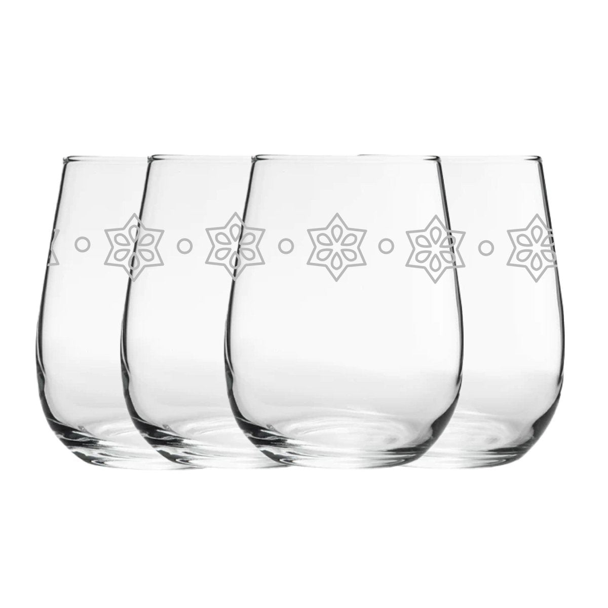 Engraved Stars Pattern Set of 4 Gaia Stemless Wine 12oz Glasses