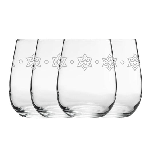 Engraved Stars Pattern Set of 4 Gaia Stemless Wine 12oz Glasses