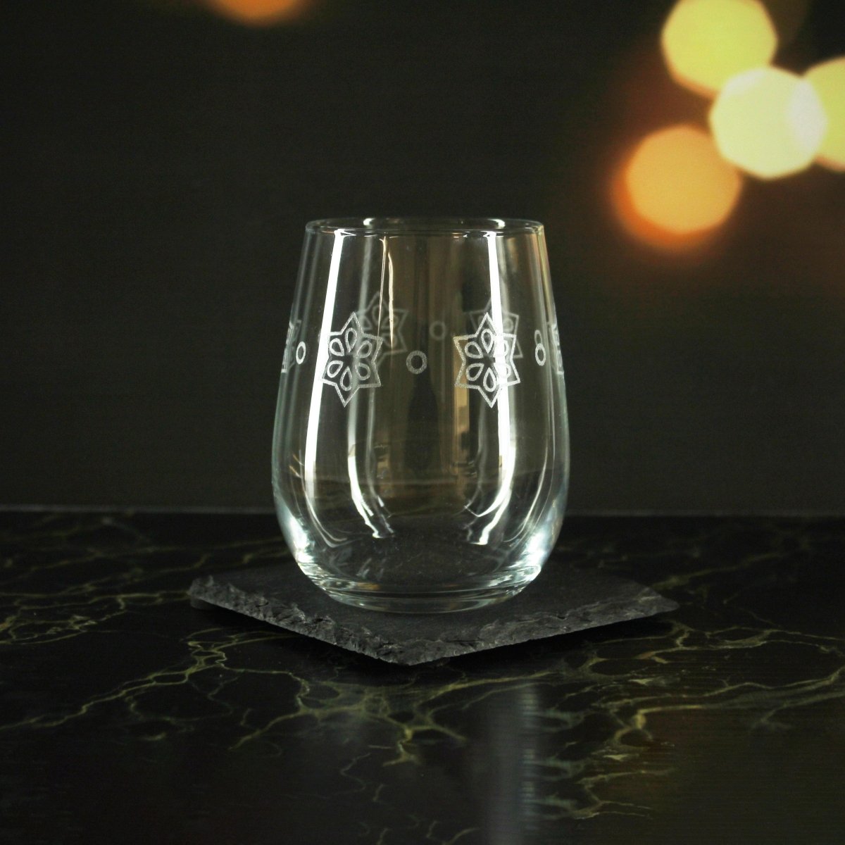 Engraved Stars Pattern Set of 4 Gaia Stemless Wine 12oz Glasses