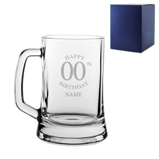 Engraved  Tankard Beer Mug Stein Happy 20,30,40,50... Birthday Classic Design Gift Boxed