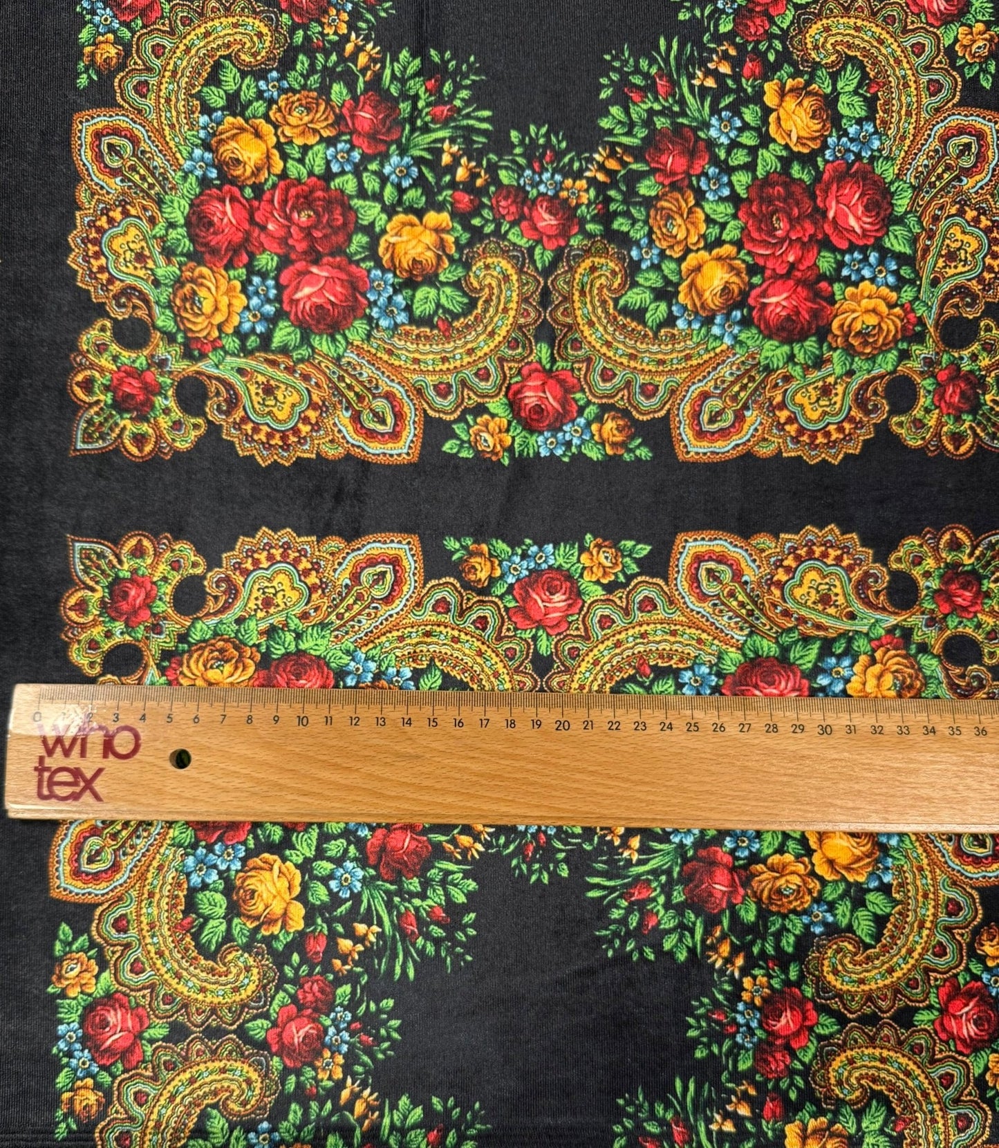 Ethnic Floral Pattern Black Velvet Fabric by the Metre