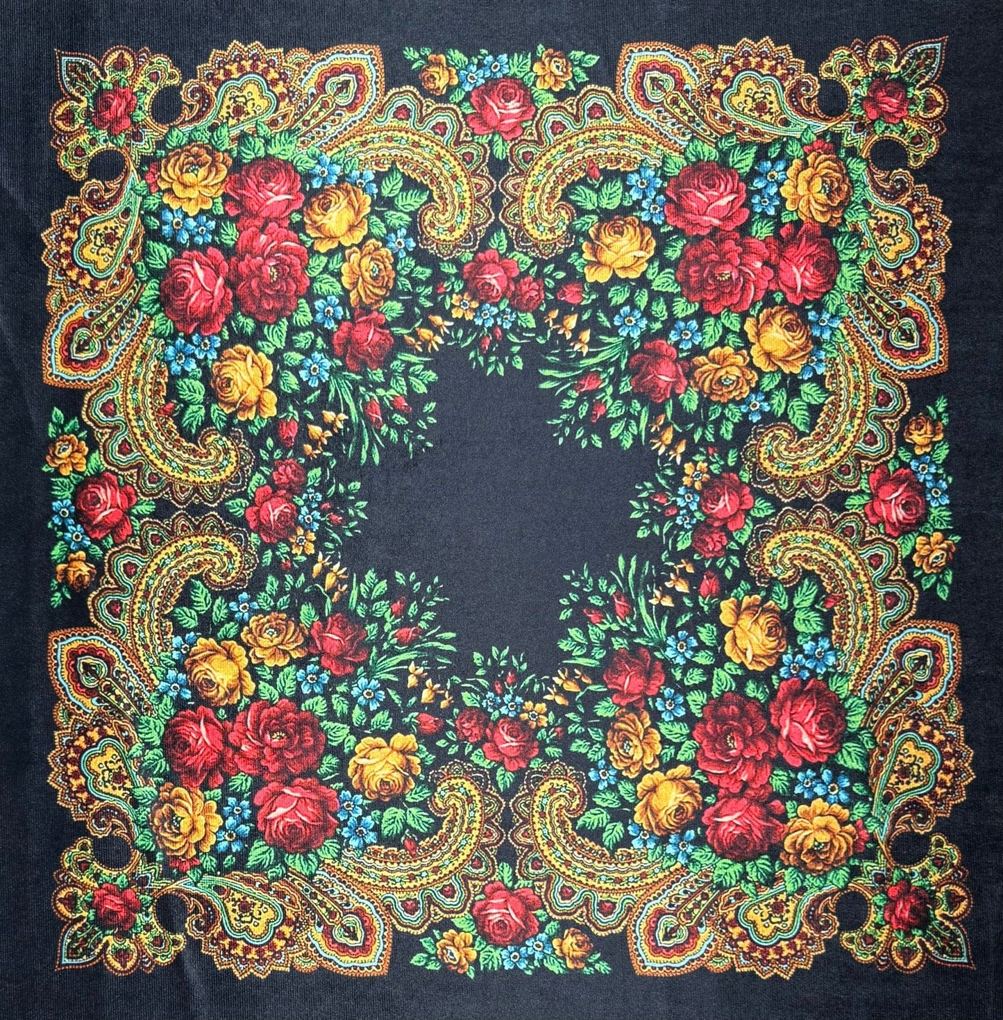 Ethnic Floral Pattern Black Velvet Fabric by the Metre