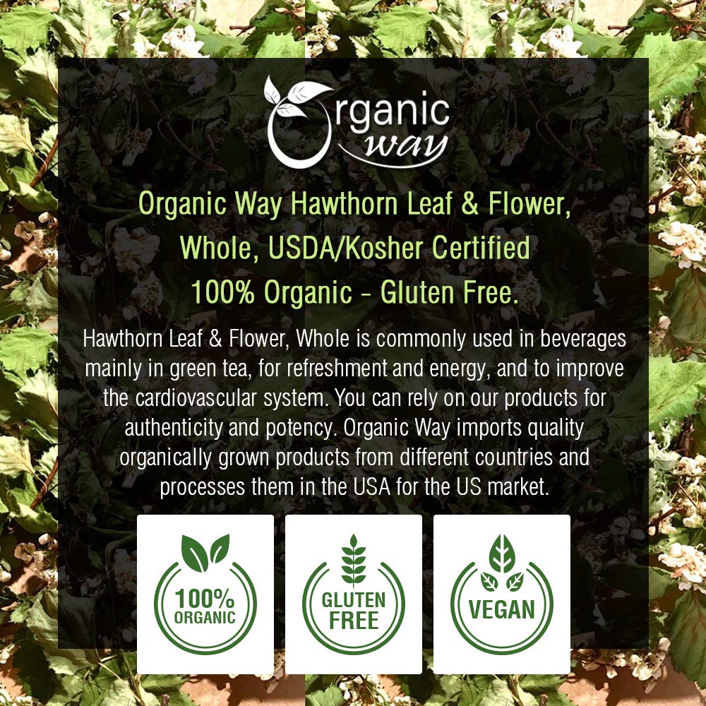 Organic Hawthorn Leaf & Flower Whole Tea (Crataegus monogyna) – European Wild-Harvest, Organic, Kosher & USDA Certified