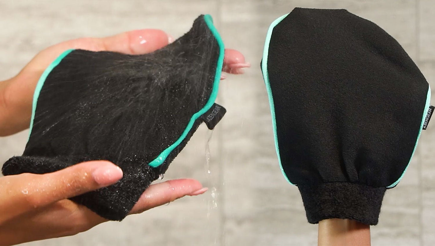 Exfoliating Glove (Pair), Deep Pore Cleansing Korean Bath Shower Scrub Mitt – Dead Skin, Spray Tan Removal, Keratosis Pilaris for Men, Women, Viscose Natural Fibre