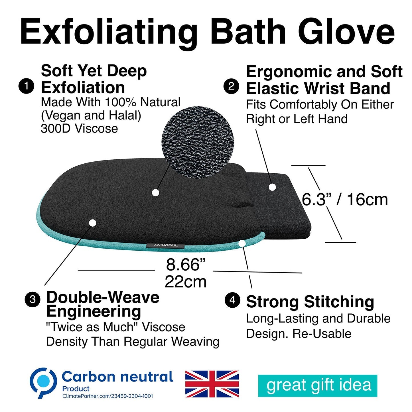 Exfoliating Glove (Pair), Deep Pore Cleansing Korean Bath Shower Scrub Mitt – Dead Skin, Spray Tan Removal, Keratosis Pilaris for Men, Women, Viscose Natural Fibre