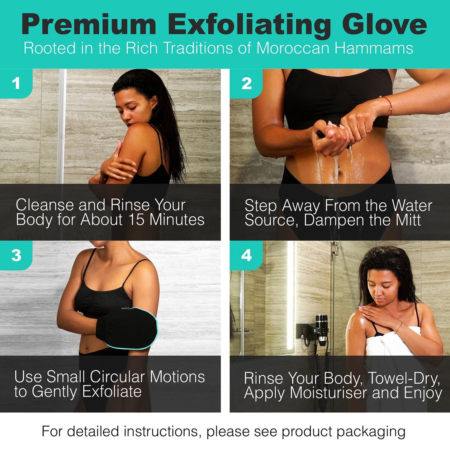Exfoliating Glove (Pair), Deep Pore Cleansing Korean Bath Shower Scrub Mitt – Dead Skin, Spray Tan Removal, Keratosis Pilaris for Men, Women, Viscose Natural Fibre