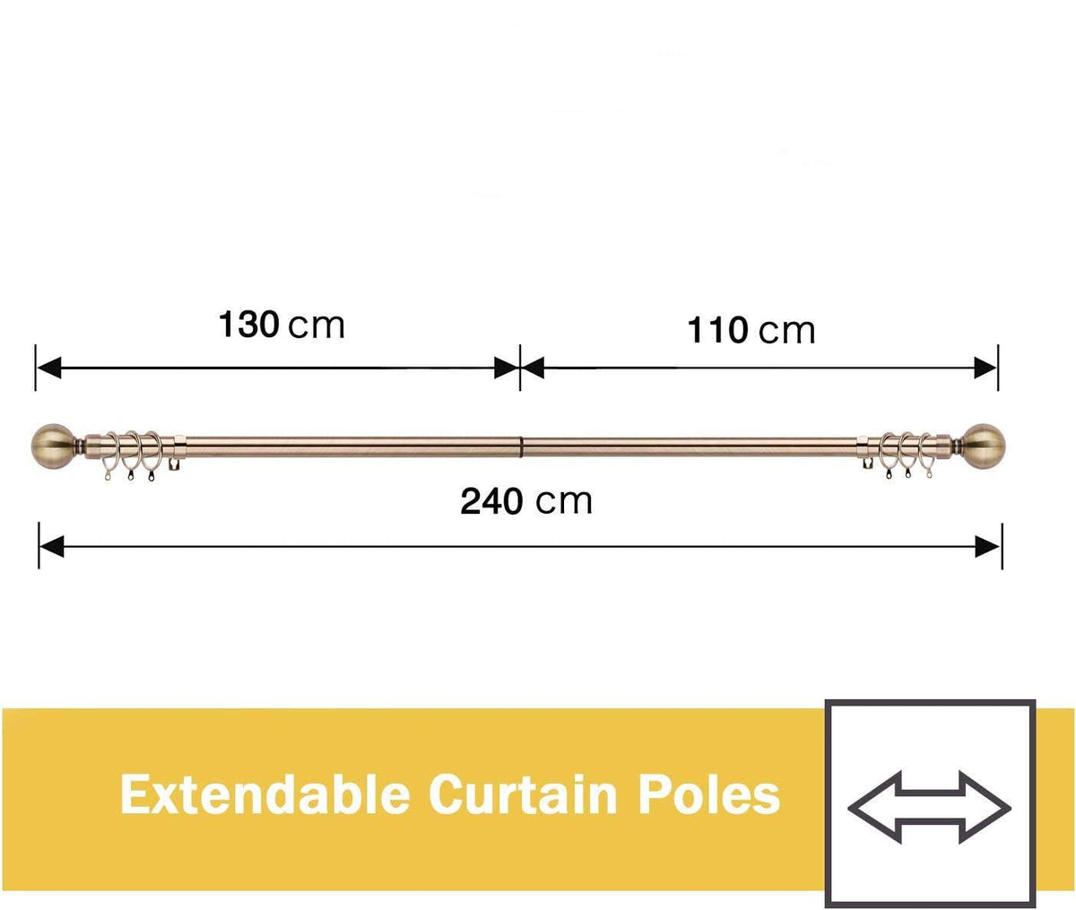 Extendable Curtain Pole Metal 25/28mm 50-95 Inch Antique Brass Set WL.Rocaille