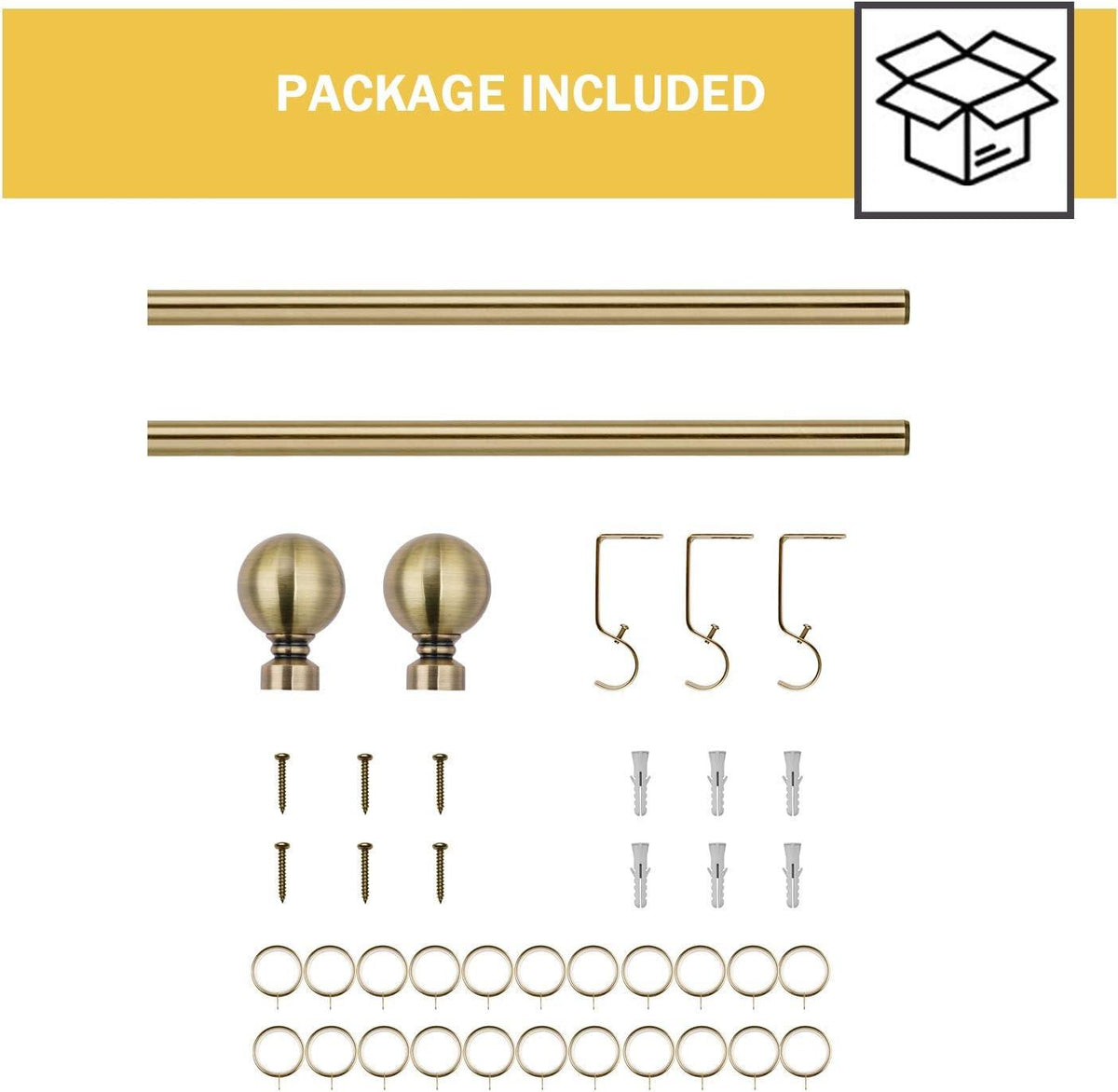 Extendable Curtain Pole Metal 25/28mm 50-95 Inch Antique Brass Set WL.Rocaille