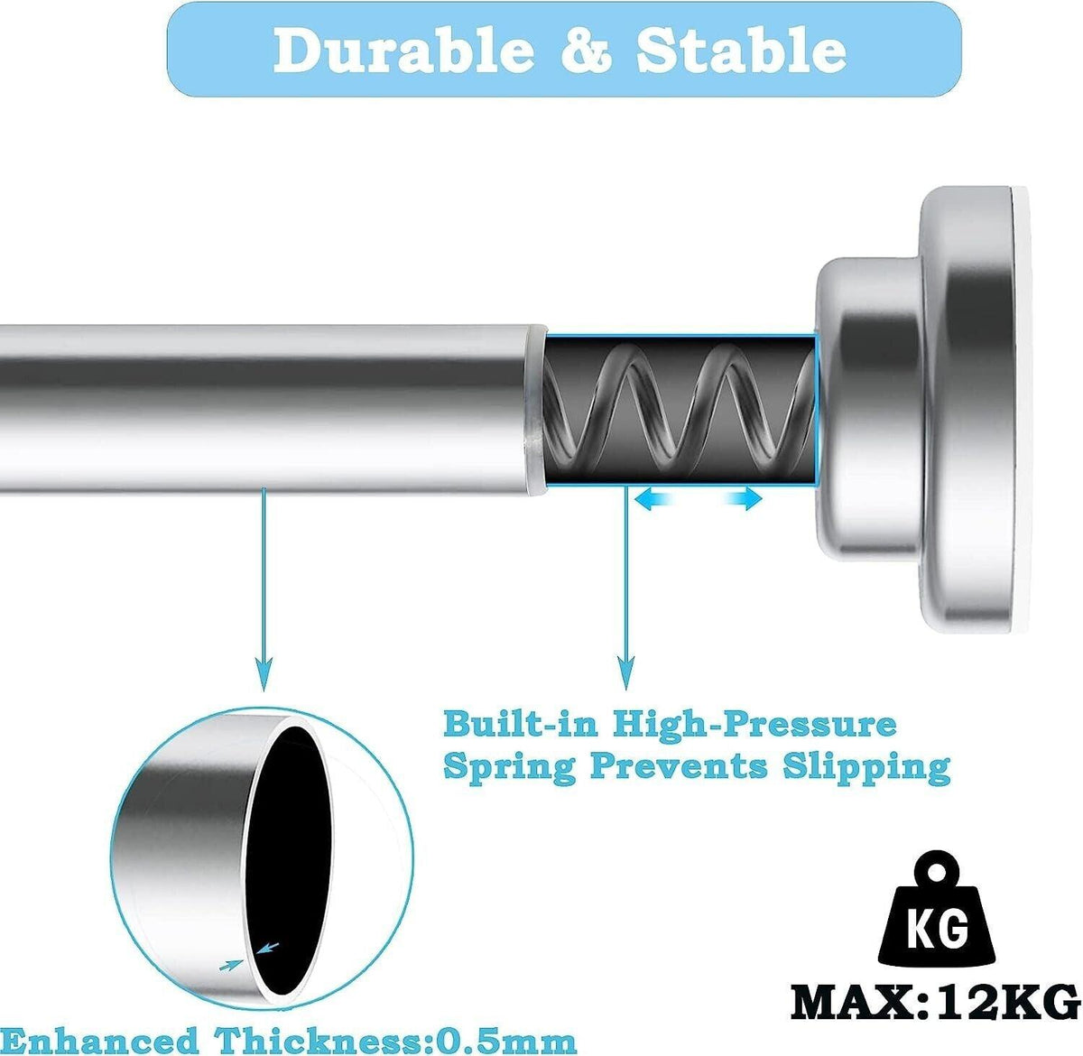 Tension Curtain Rod Shower Stainless Steel No Drill Extendable 90-160 cm Aiitomg