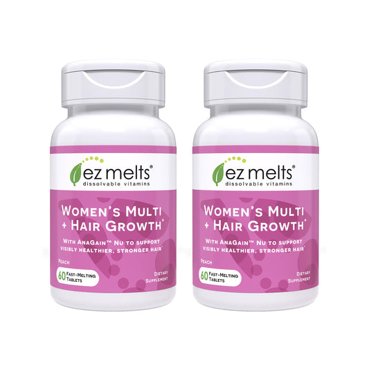 EZ Melts Women's Multi + Hair Growth – Peach, 120 Dissolvable Tablets (60 Servings) – Vegan & Non-GMO